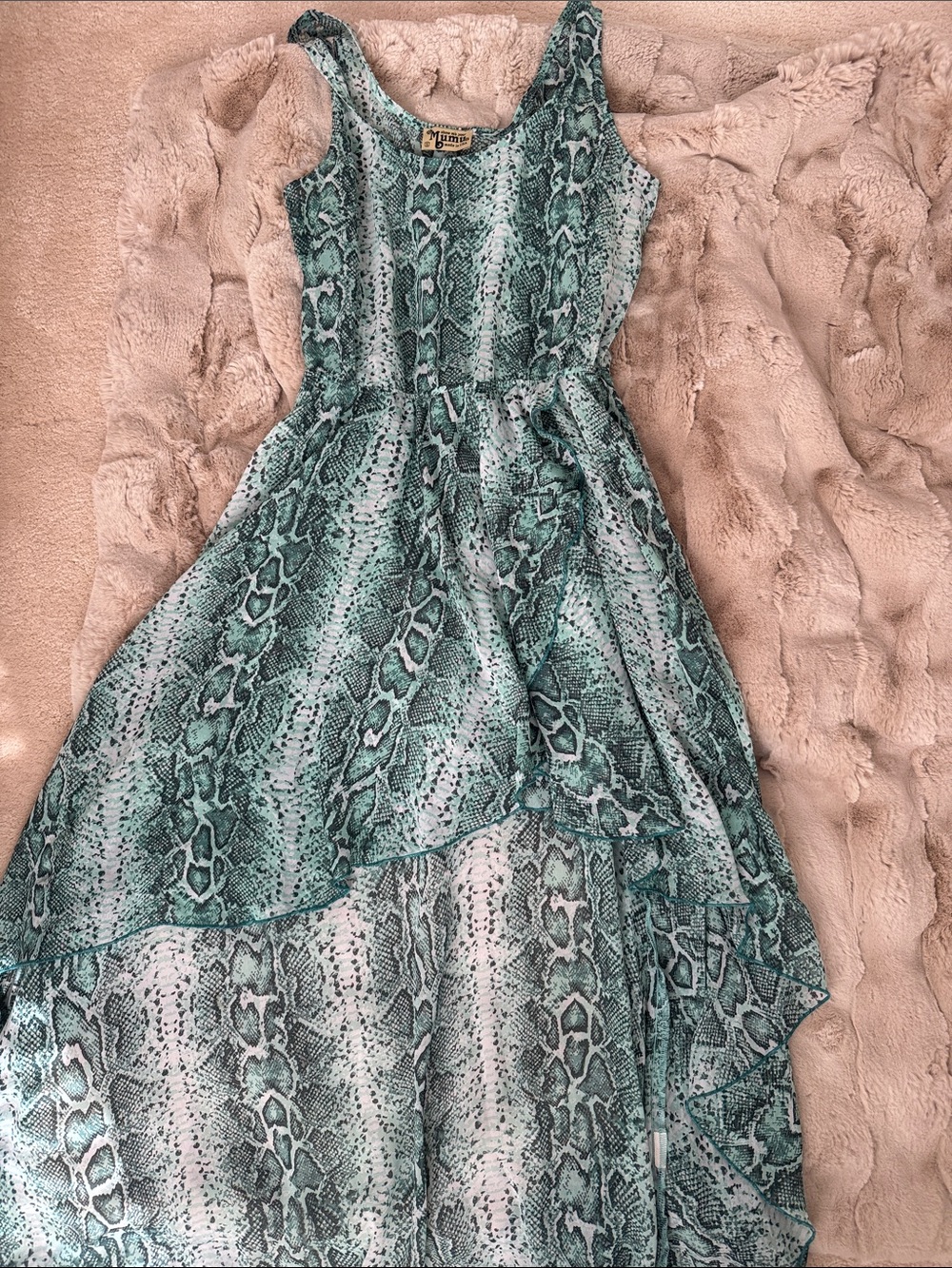 Show Me Your MuMu Teal Green Snake Print High-Low Dress